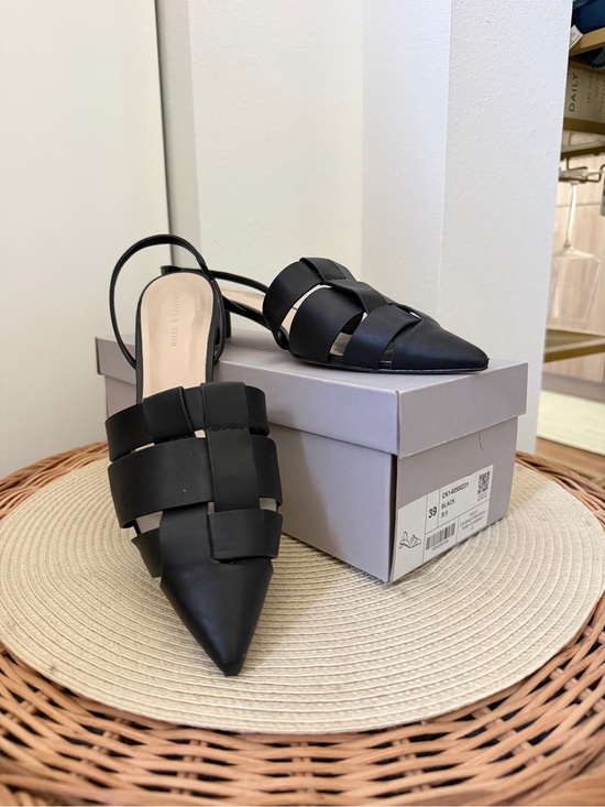 Charles & Keith Shoes - Charles & Keith Black Woven Pointed Slingback Flats Size 39